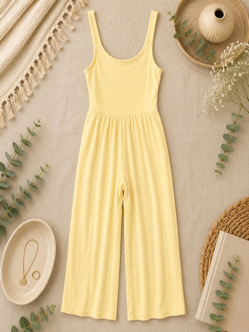 Aritzia Wilfred Free Yellow Wide Leg Jumpsuit Scoop Neck Sleeveless Coastal XS